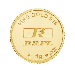 1 Gram Gold Coin 22kt (916 Purity) - Bangalore Refinery