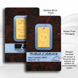 1 Gram Gold Bar 24kt(999.9 Purity) - Bangalore Refinery
