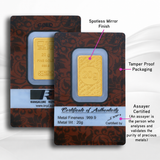 20 Gram Gold Bar 24kt (999.0 Purity) - Bangalore Refinery