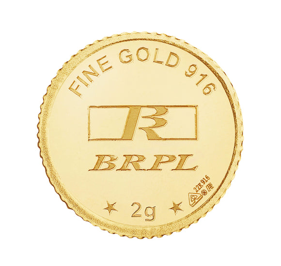 2 Gram Gold Coin 22kt (916 Purity) - Bangalore Refinery