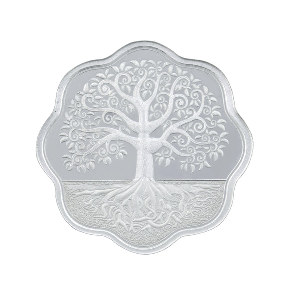 10 Gram Banyan Tree Flower Shape Silver Coin (999 Purity) - Bangalore Refinery