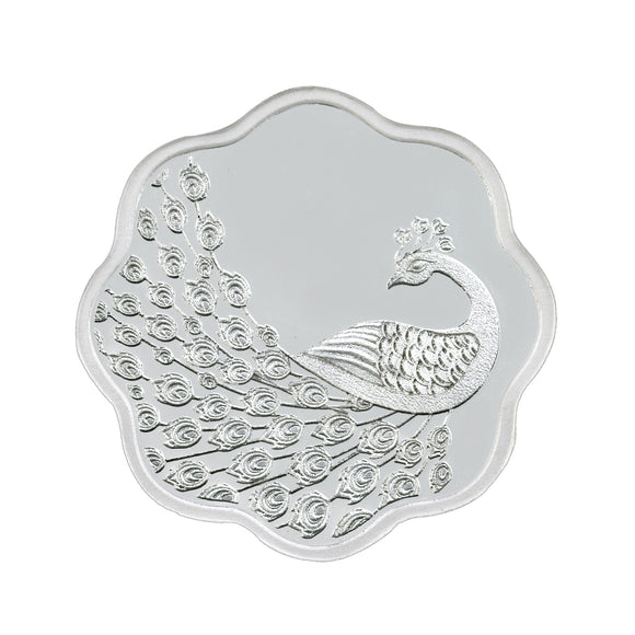 10 Gram Peacock Flower Shape  Silver Coin (999 Purity) - Bangalore Refinery