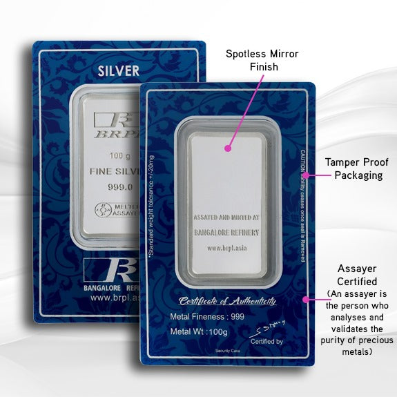 100 Gram Silver Bar (999 Purity) – Bangalore Refinery