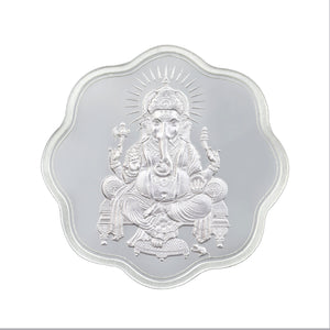 10 Gram Ganesha Flower Shape Silver Coin (999 Purity) - Bangalore Refinery