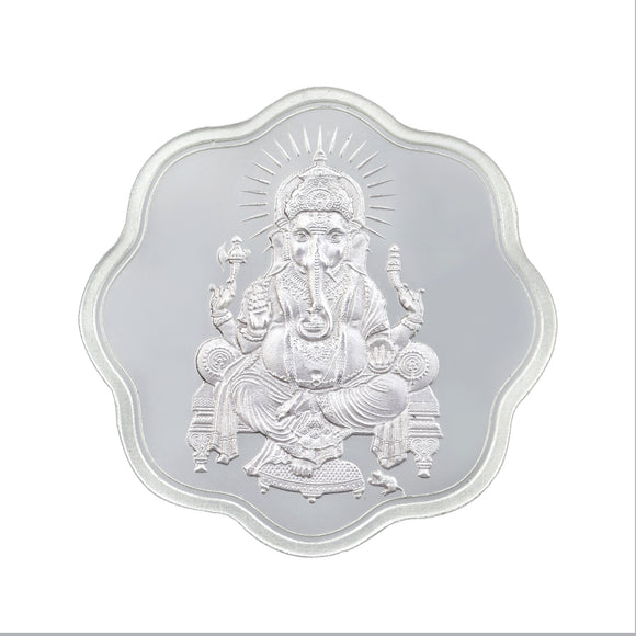 10 Gram Ganesha Flower Shape Silver Coin (999 Purity) - Bangalore Refinery