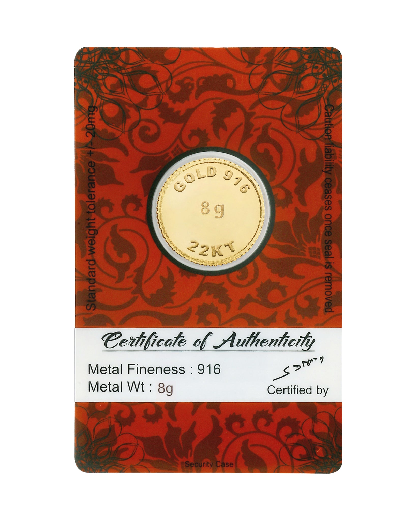 8 In Gold 8 Gram Gold Coin 22kt (916 Purity)