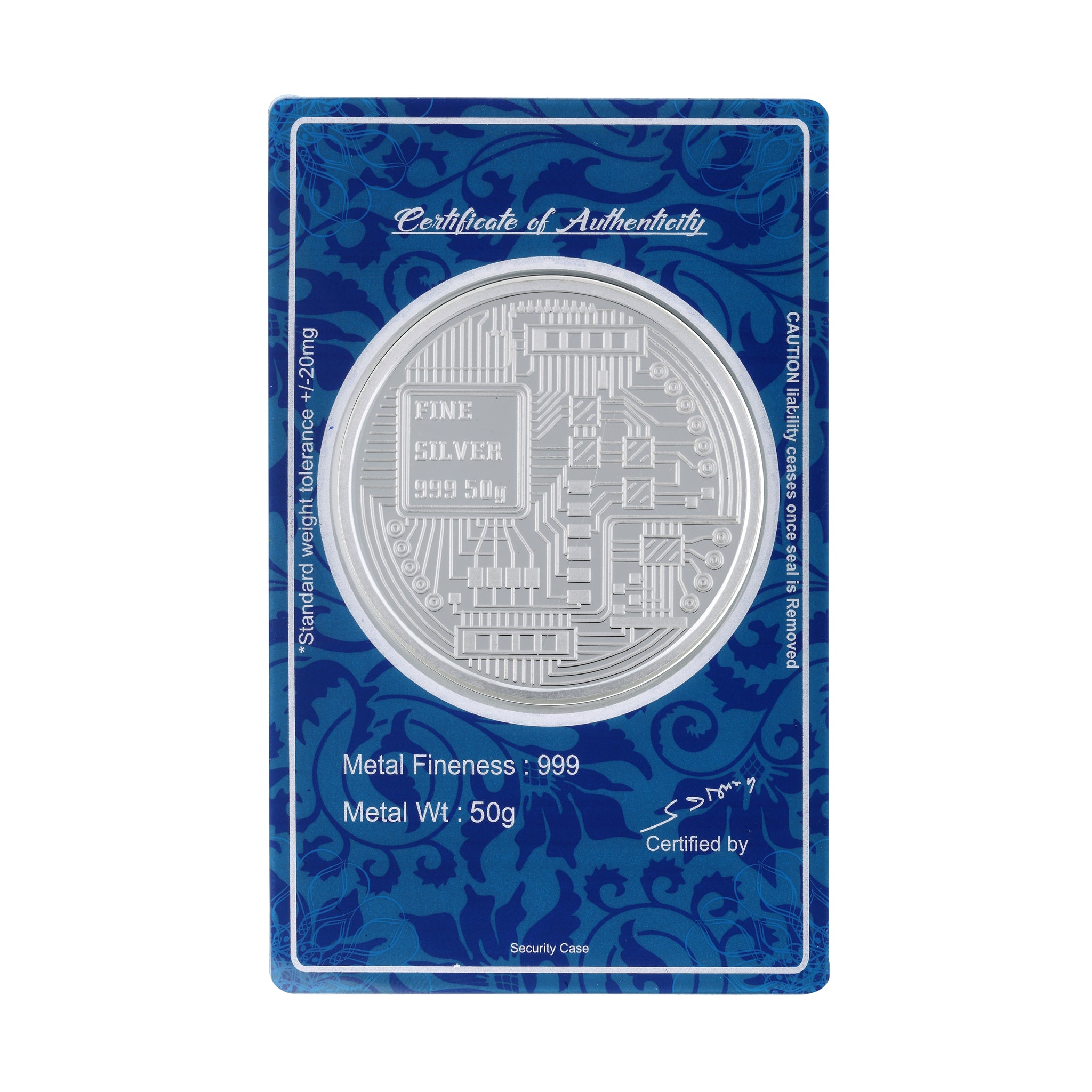 50 Gram Crypto Silver Coin (999 Purity) – Bangalore Refinery
