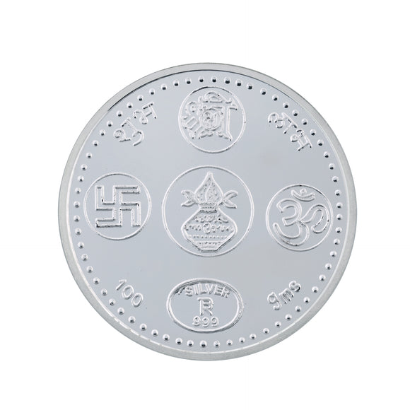 100 Gram Swastik / Kalash / Shree Silver Coin (999 Purity) - Bangalore Refinery